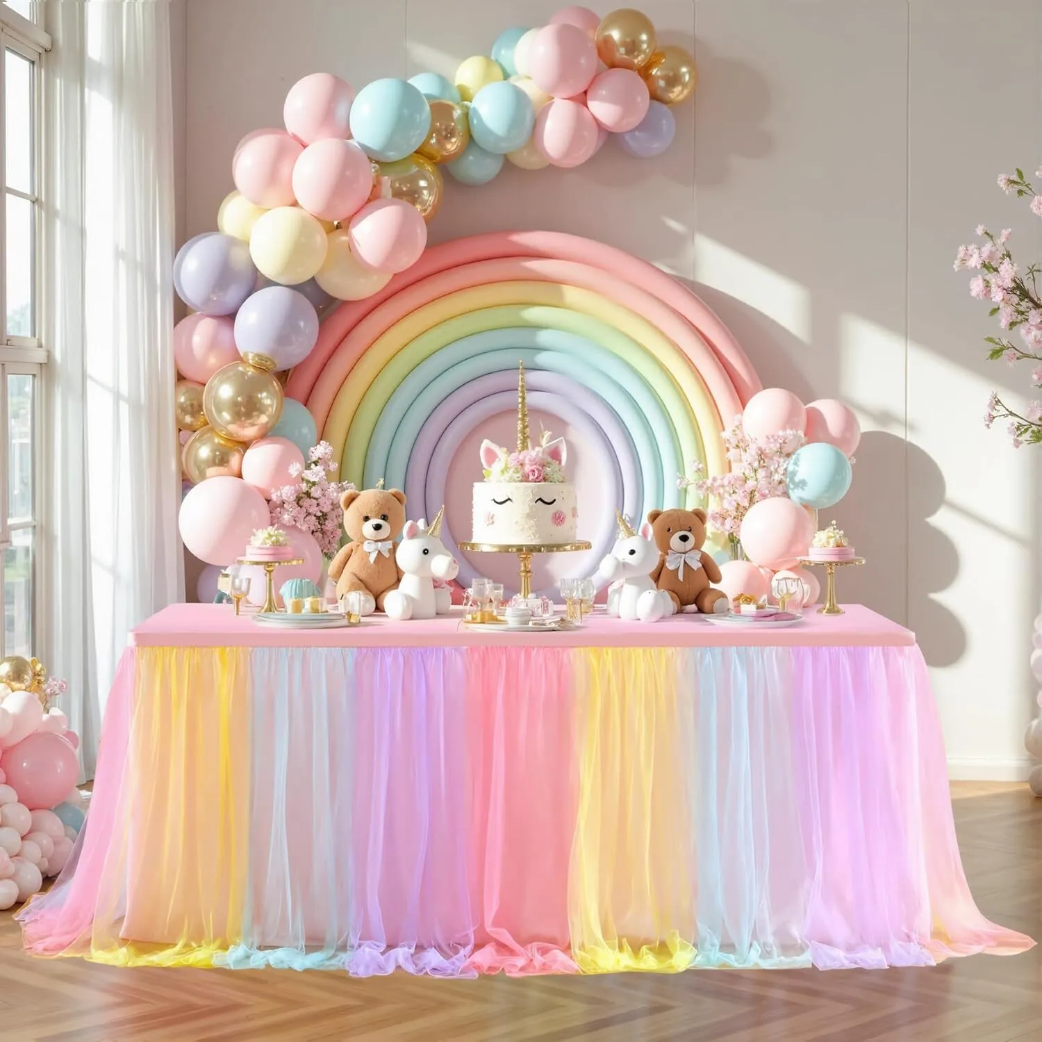 8 FT Rainbow Ruffle Tulle Table Skirt