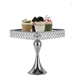 8" Silver Crystal Square Cake Stand