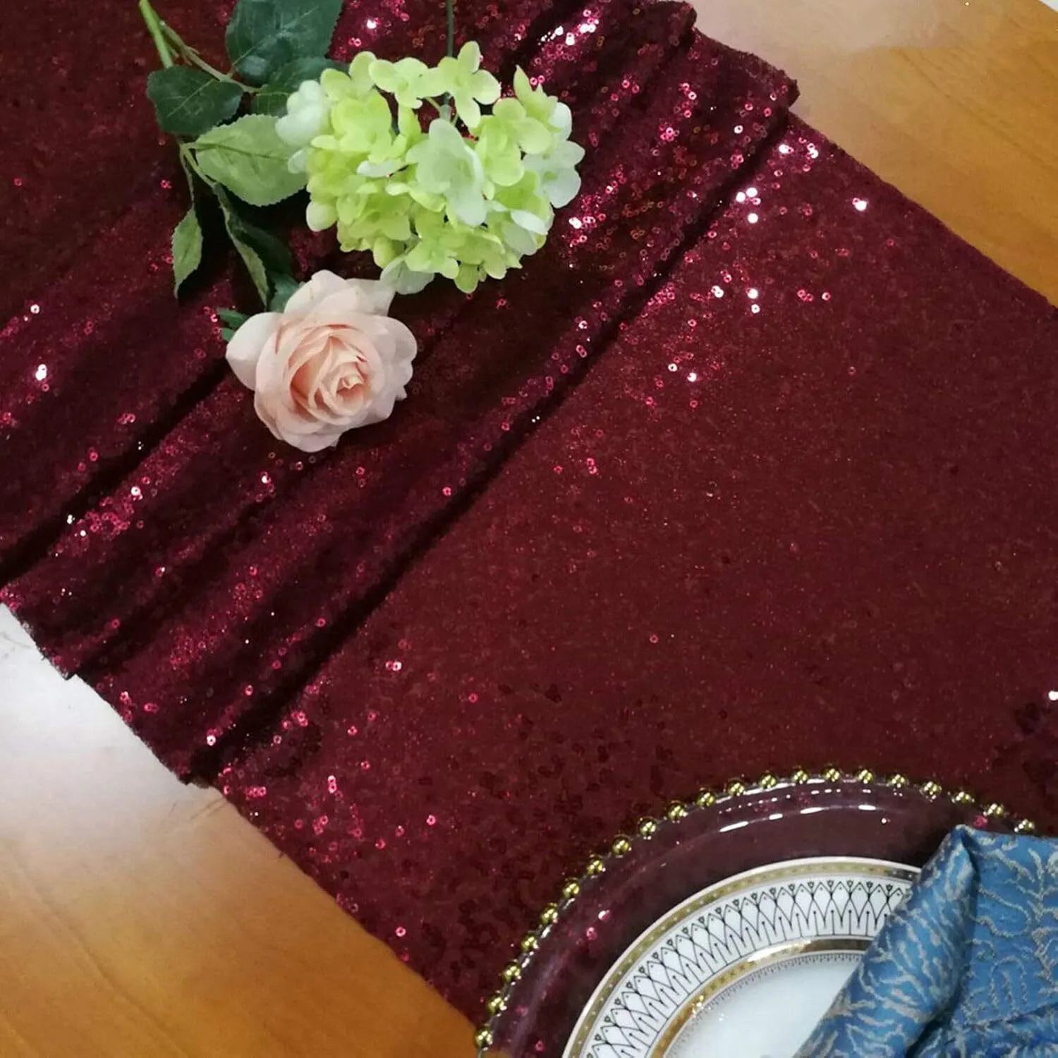 12'' x 108'' Burgundy Sequin Table Runner