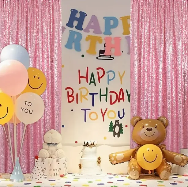 2'x8' Pink Sequin Backdrop Curtains