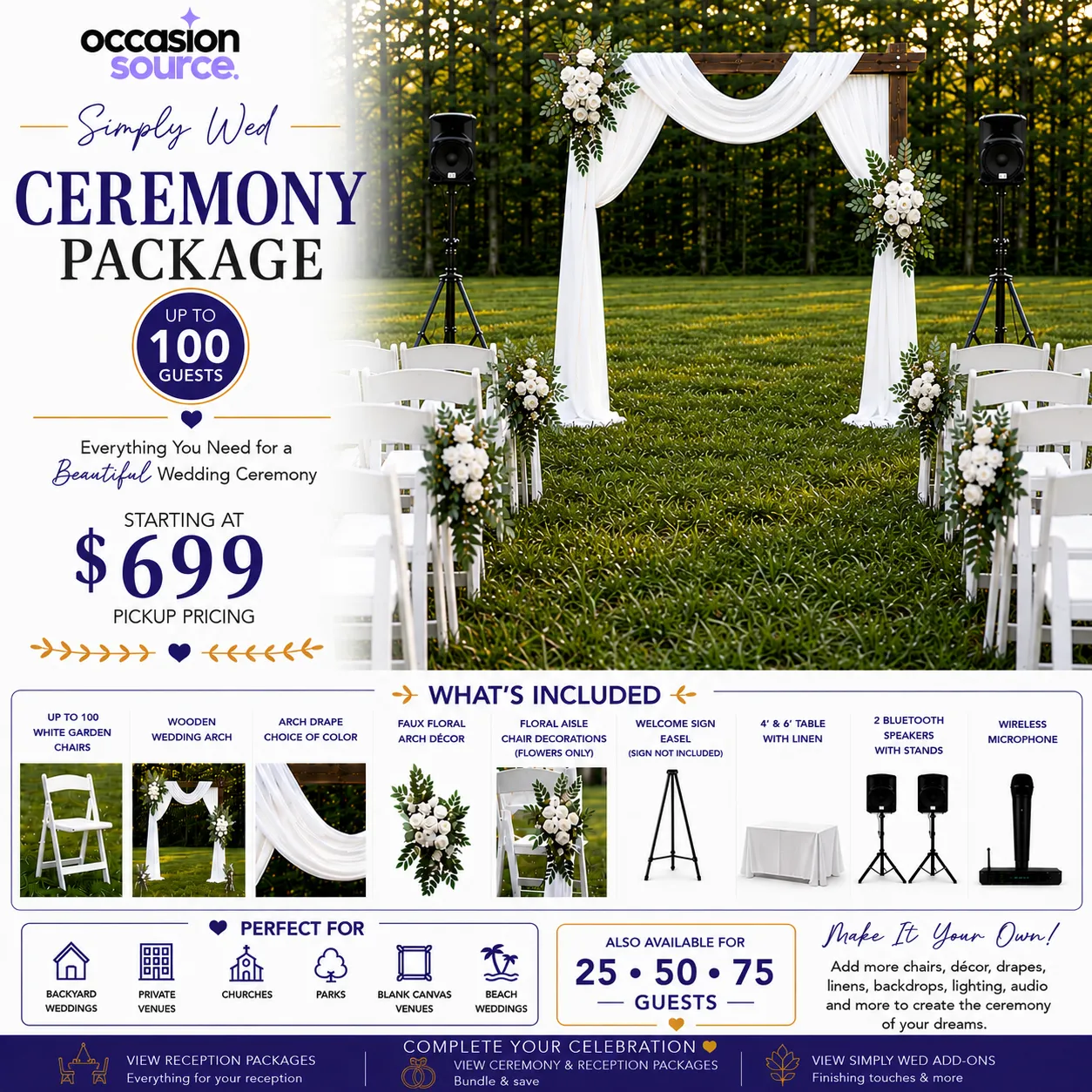 Simply Wed Ceremony Package – Up to 100 Guests