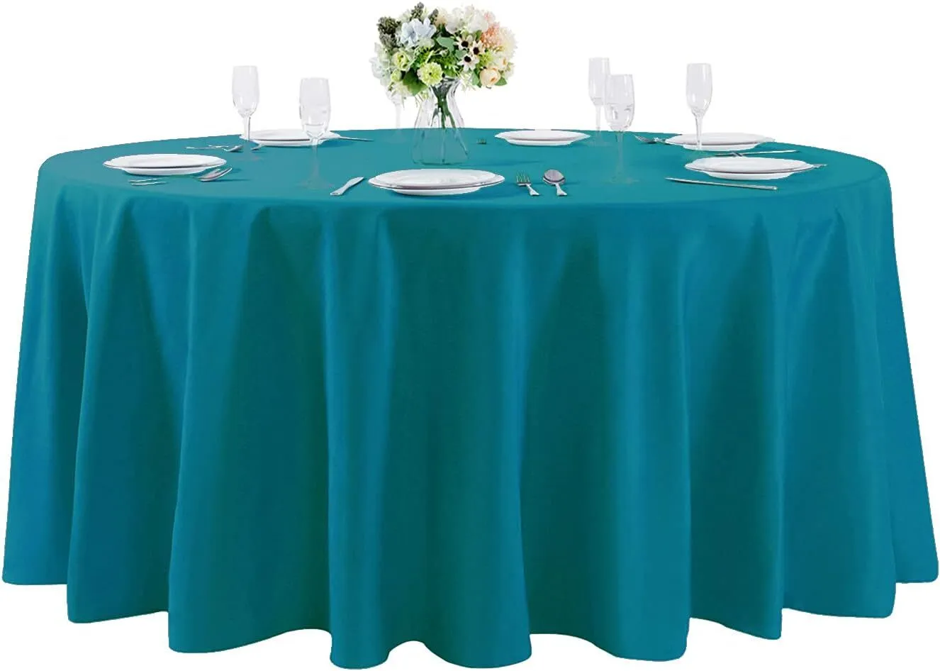 120" Caribbean Blue Round Polyester Tablecloth