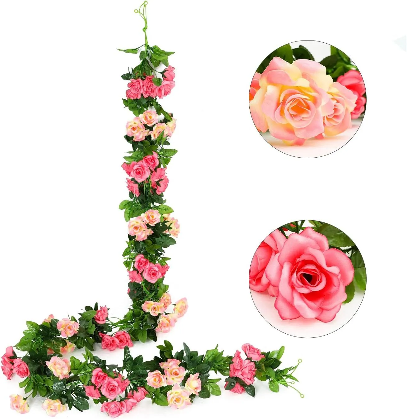 7.9 ft Pink & Peach Rose Garland – Artificial Silk Floral Vine