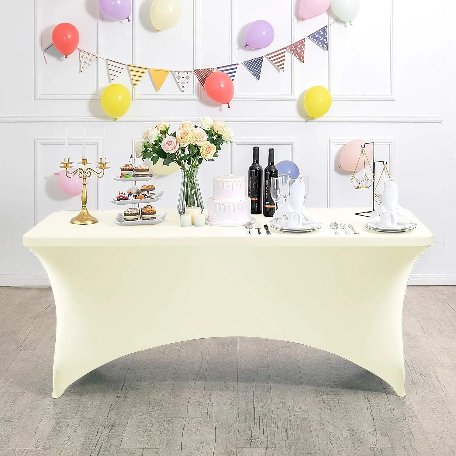 4 ft Ivory Rectangle Spandex Tablecloth