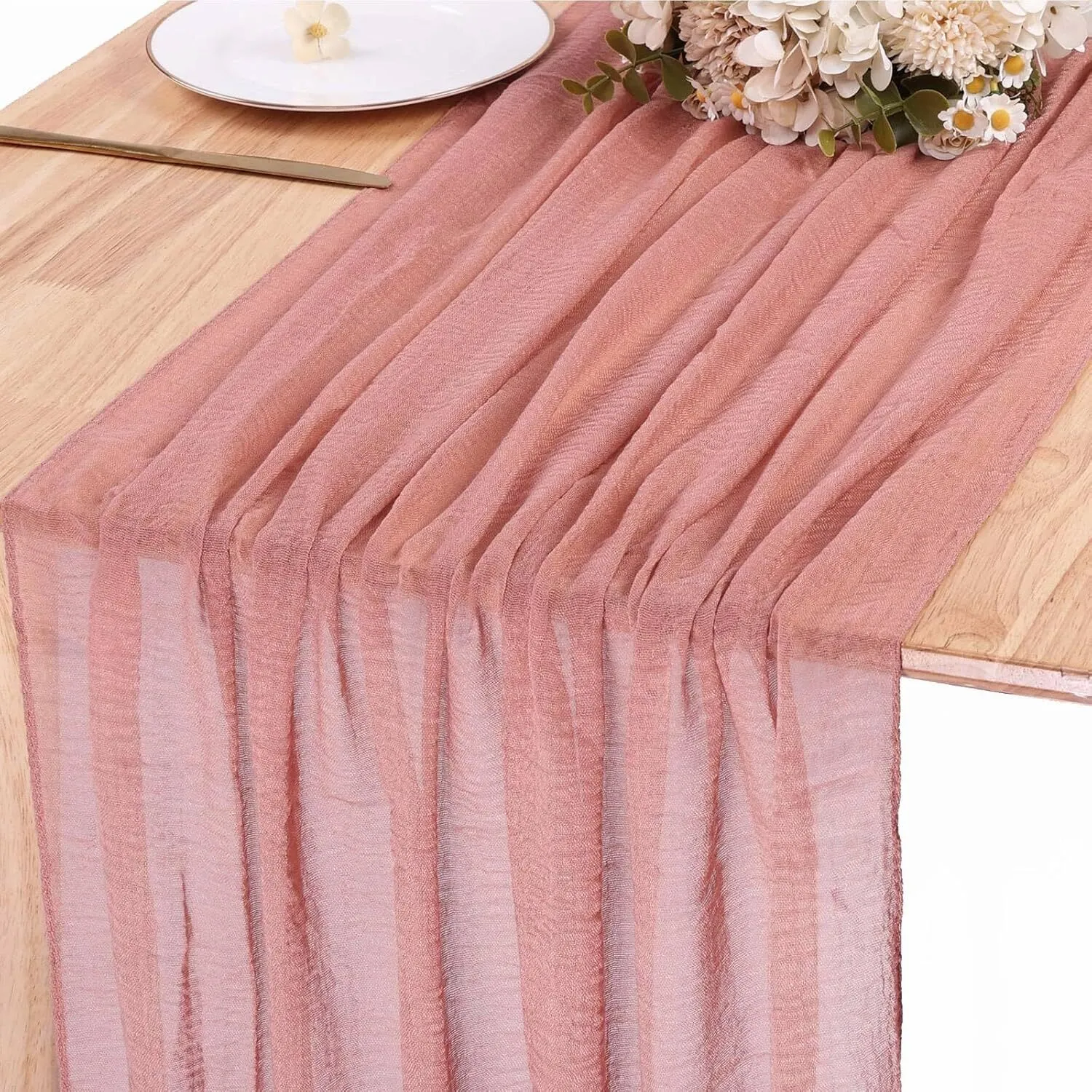 35″ × 157″ Dusty Rose Cheesecloth Table Runner