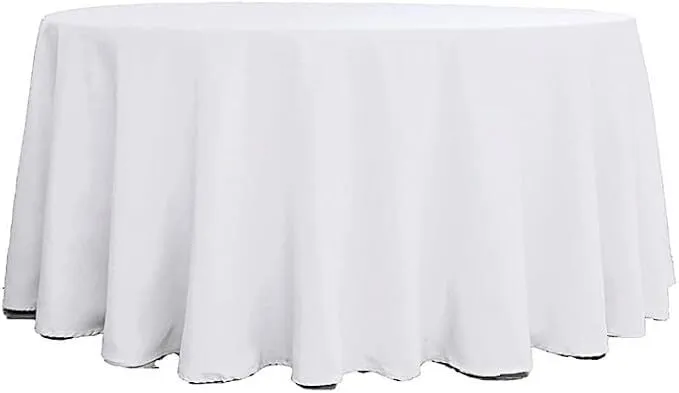 120" White Polyester Round Tablecloth
