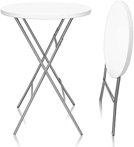 32" White Round Plastic Folding High Top Cocktail Table