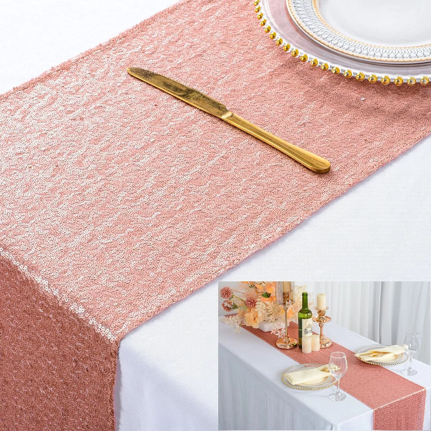 12'' x 108'' Blush Sequin Table Runner