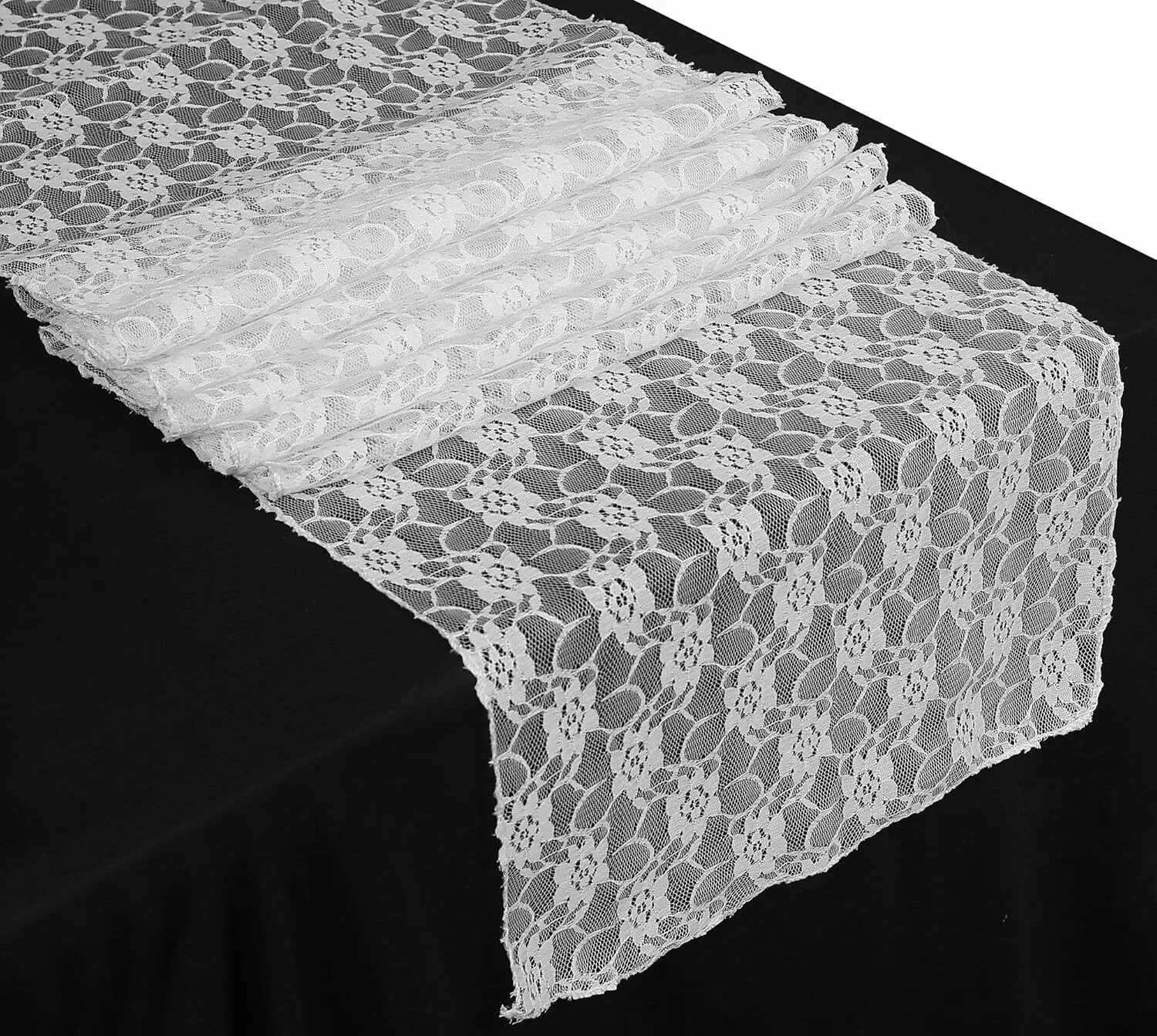 12" x 108" White Floral Lace Table Runner