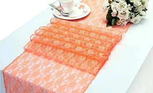 12" x 108" Peach Floral Lace Table Runner