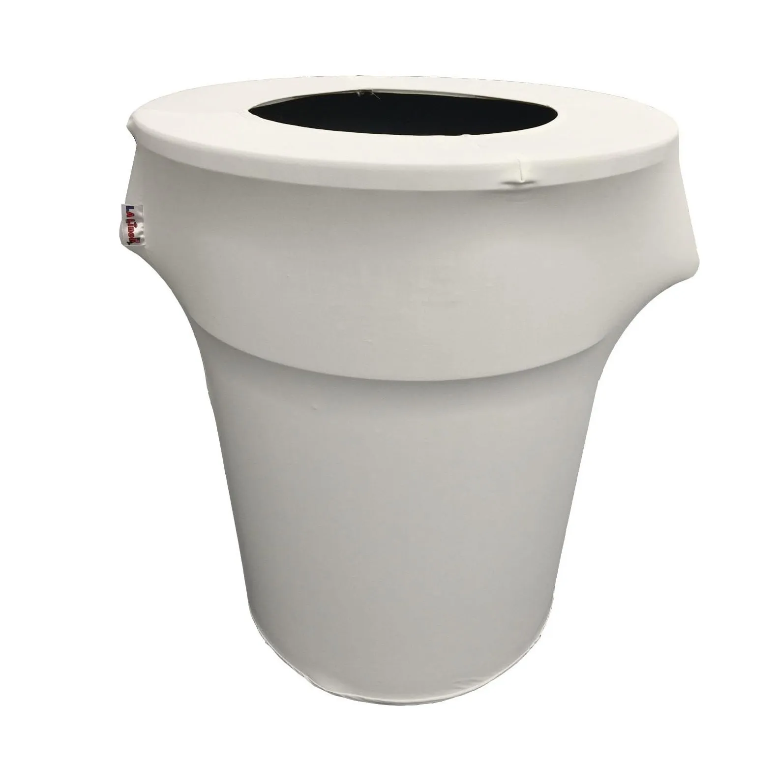 White Spandex Trash Can Cover (Open-Top, Fits 55-Gallon Round Bin)