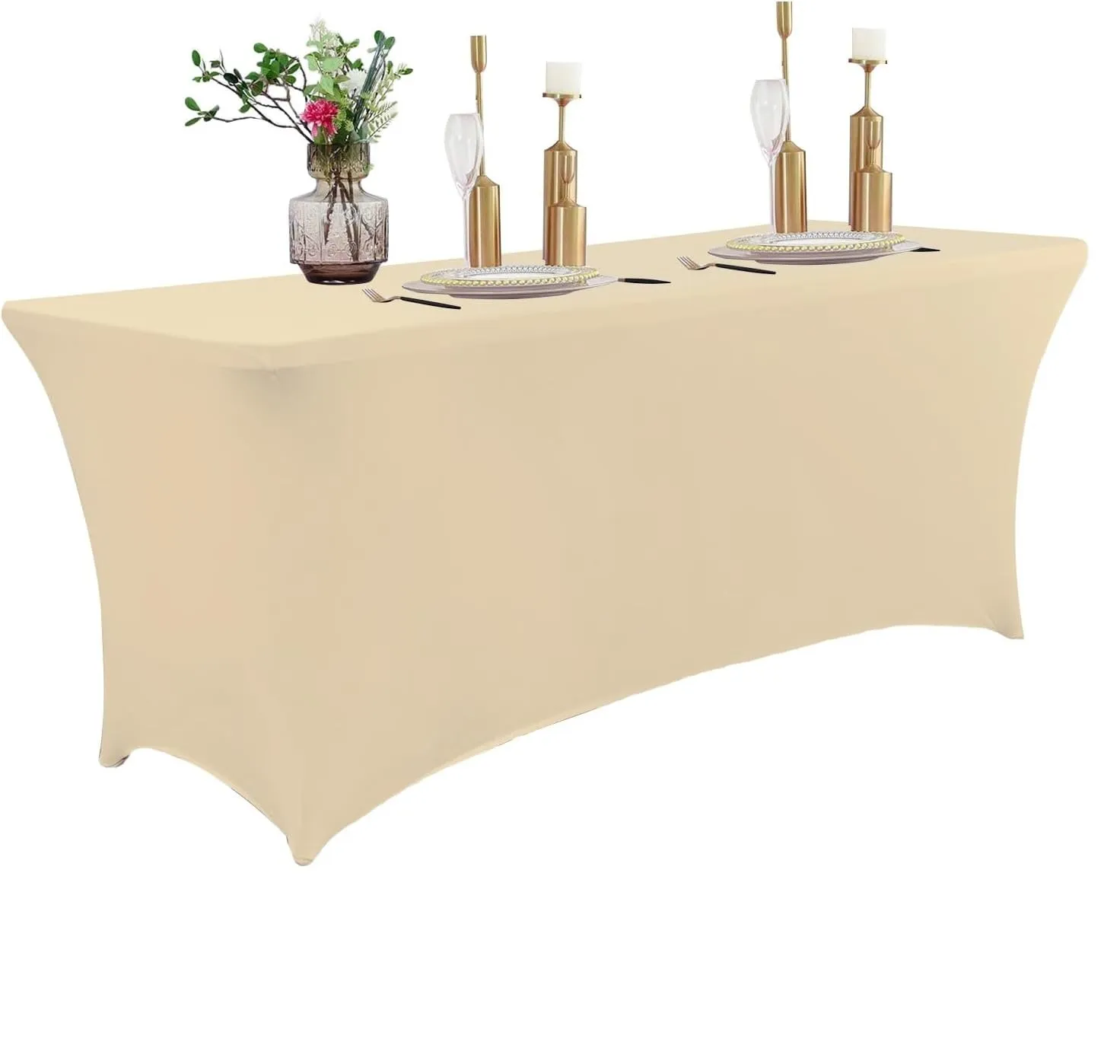 6' Champagne Rectangle Spandex Tablecloth