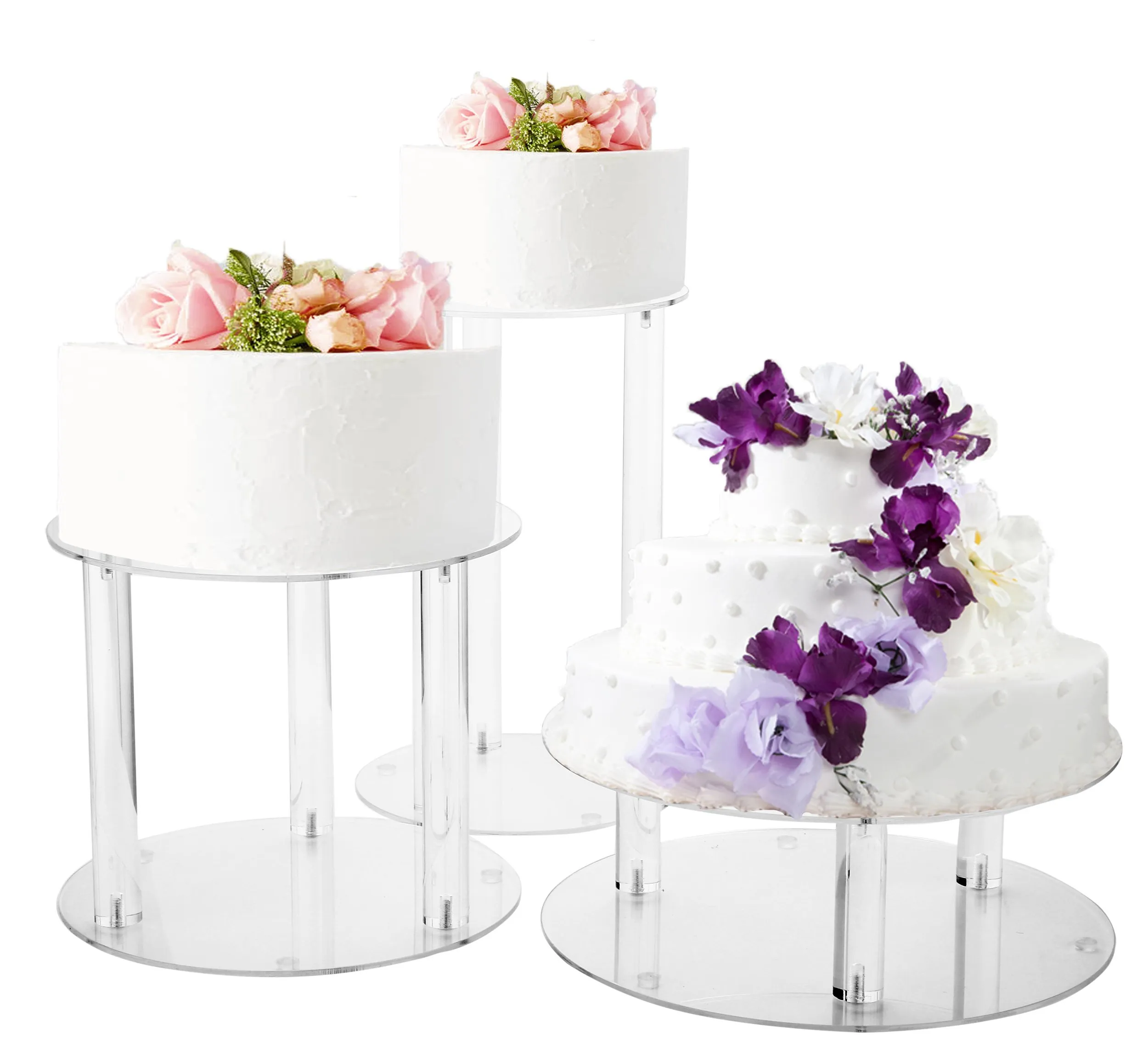 3-Piece Set Acrylic Glass Round Cake Stand - 8, 10, 12"