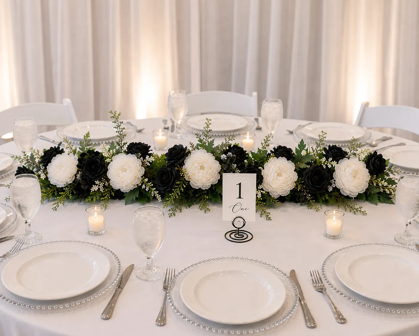 6 ft Strand Black & White Silk Peony Flower Garland