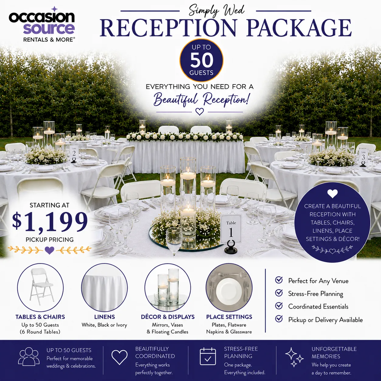 Simply Wed Reception Package – Up to 50 Guests