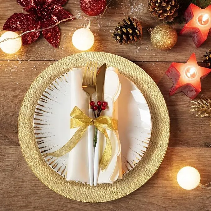 Gold Charger Plates with Shiny Foil Texture Finish