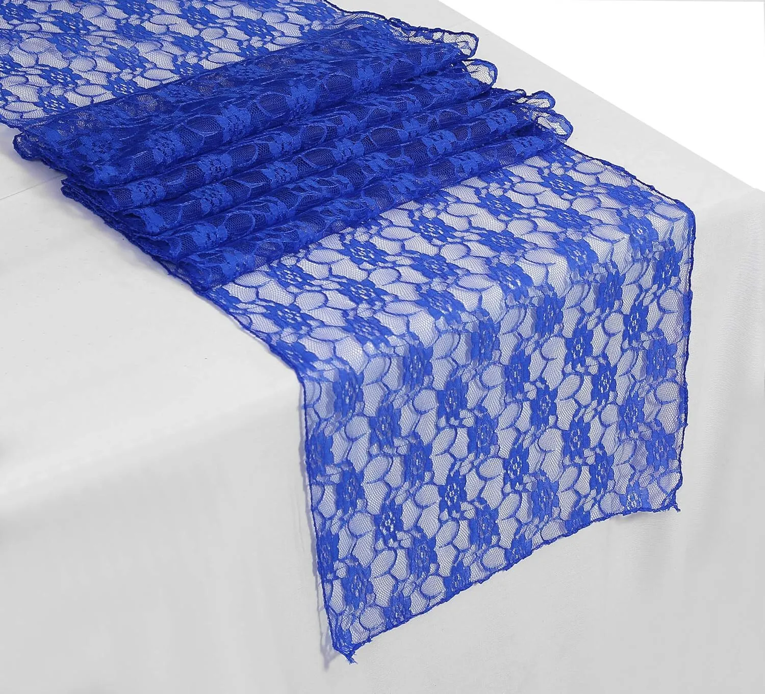 12" x 108" Royal Blue Floral Lace Table Runner