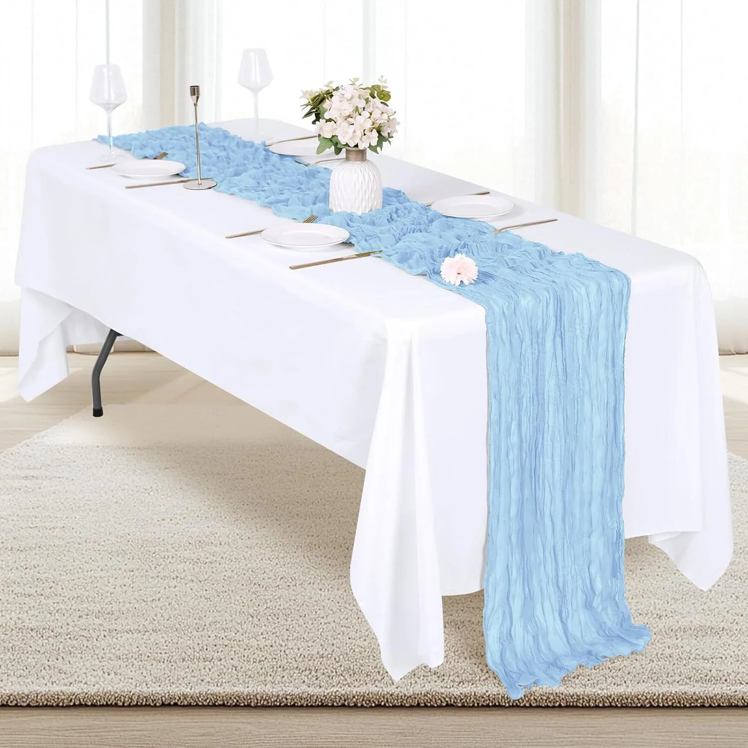 17″ × 108″ Baby Blue Cheesecloth Table Runner
