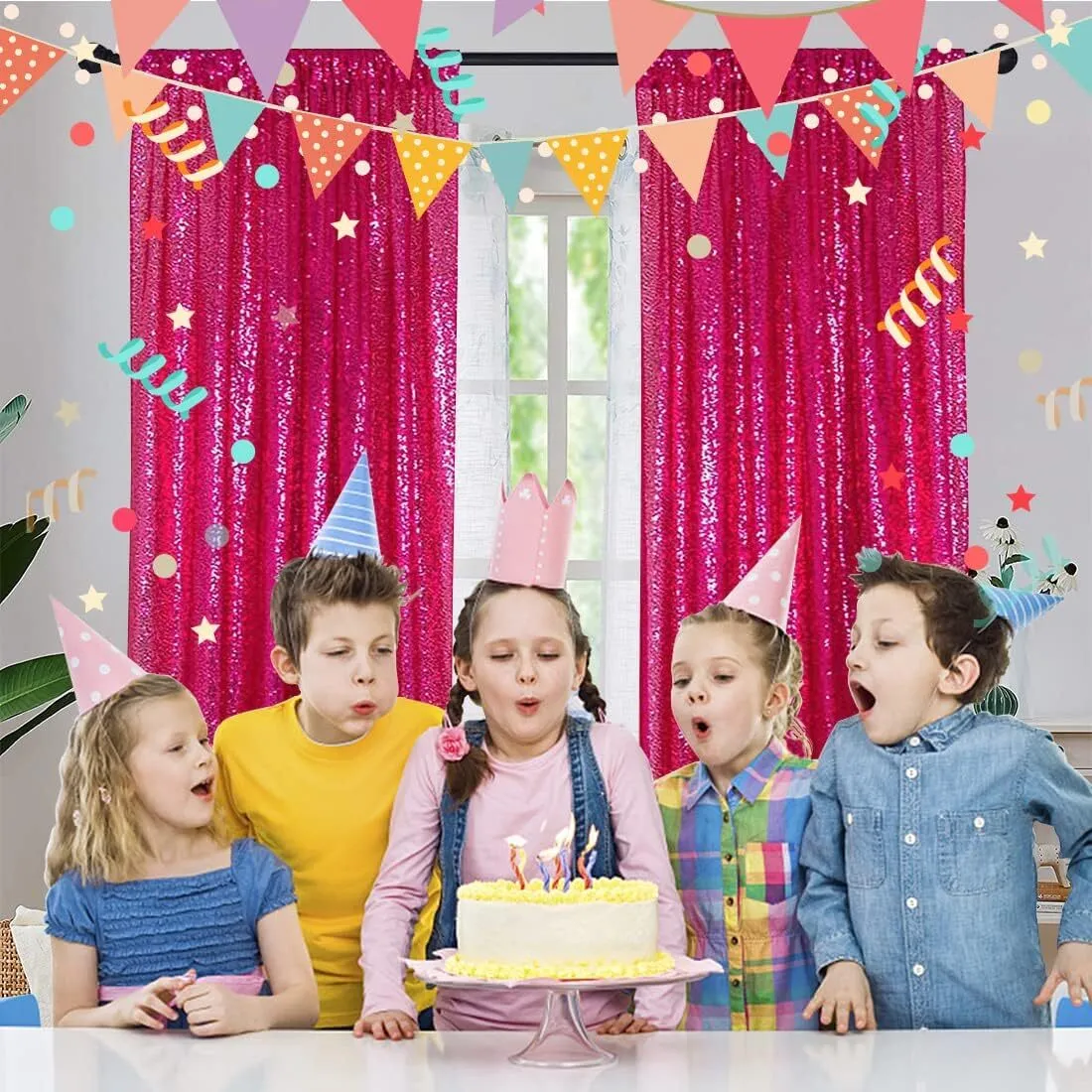 2'x8' Hot Pink Sequin Backdrop Curtains