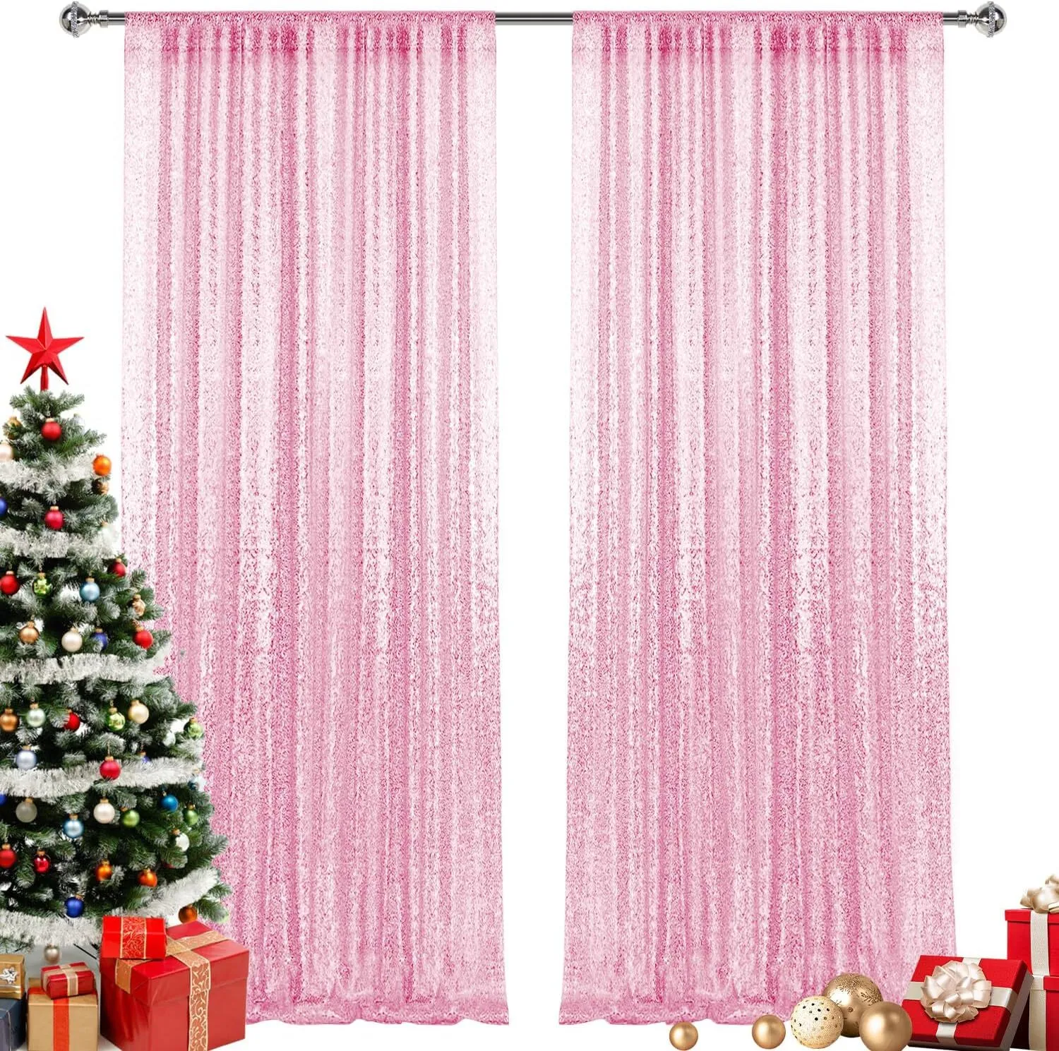 2' × 8' Light Pink Sequin Backdrop Curtains Panel