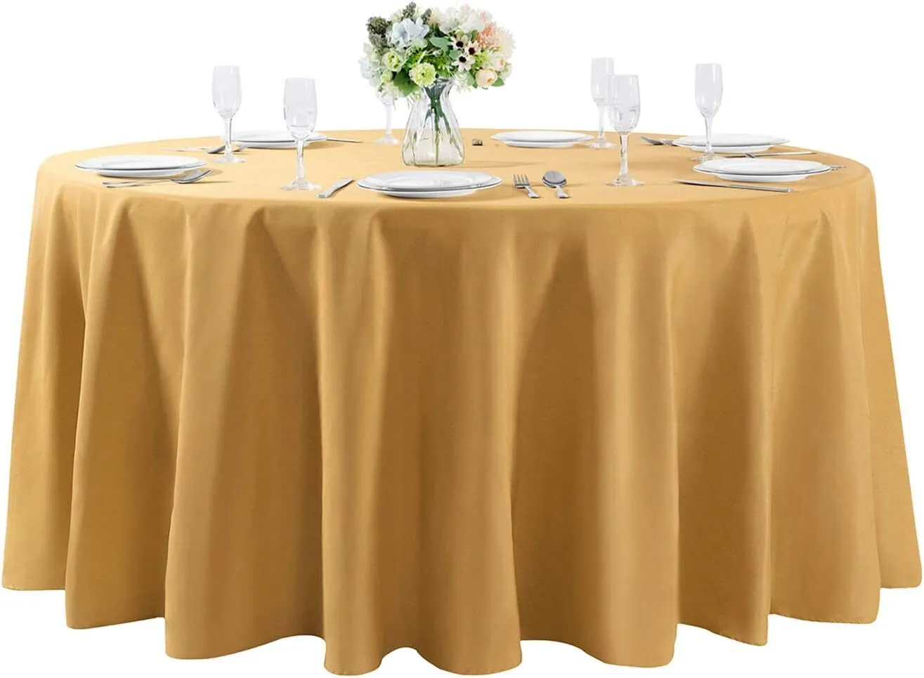 120" Gold Round Polyester Tablecloth