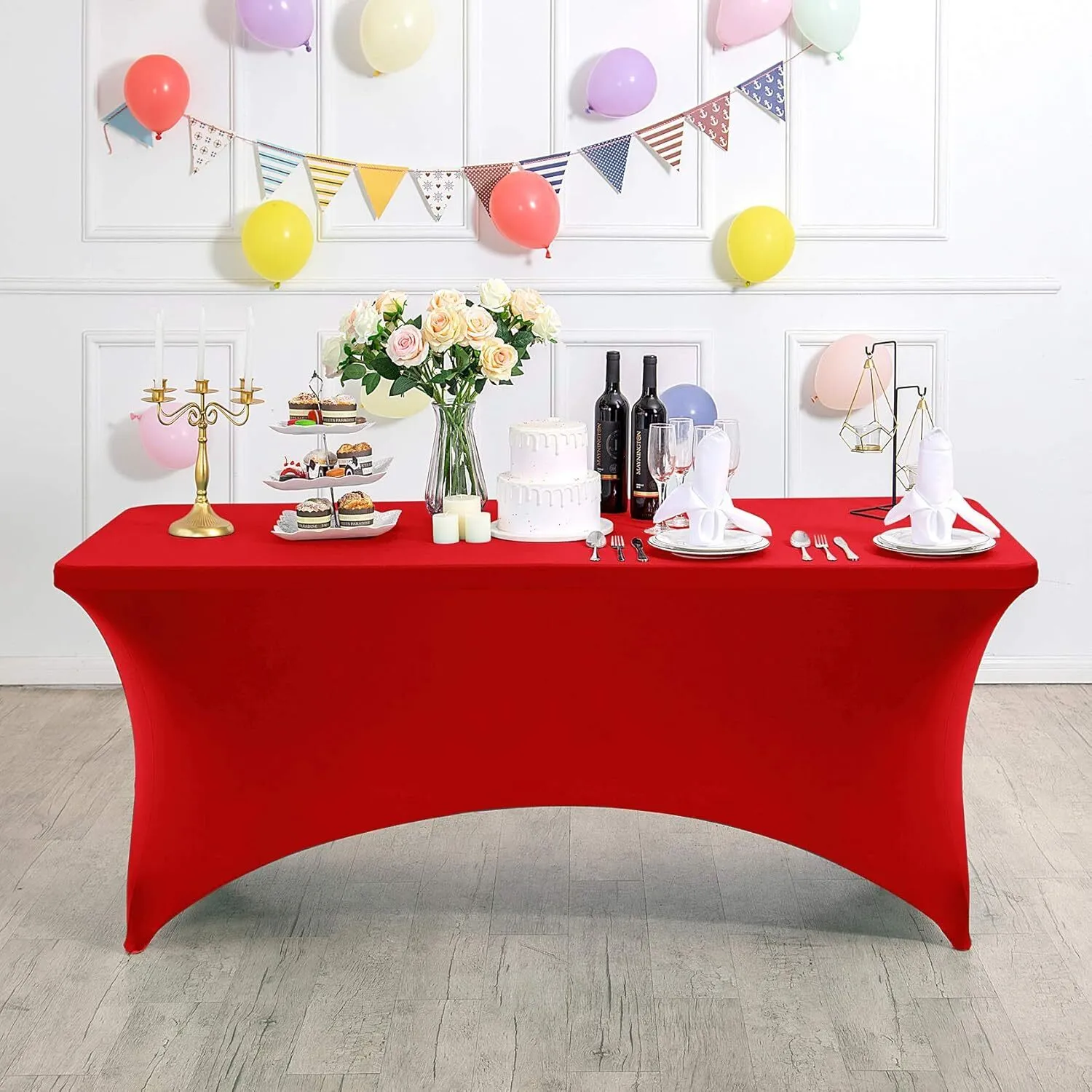 4 ft Red Rectangle Spandex Tablecloth
