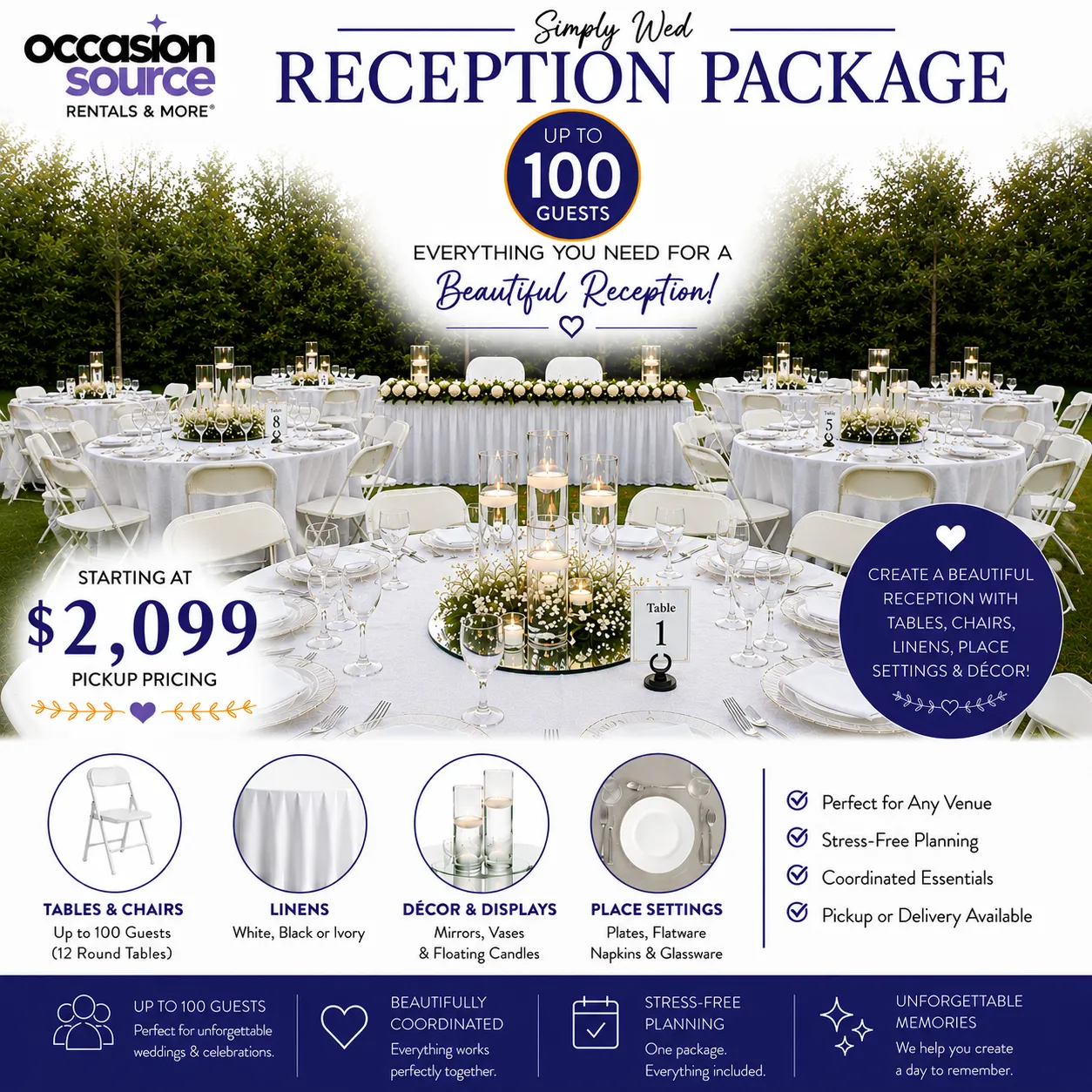 Simply Wed Reception Package – Up to 100 Guests