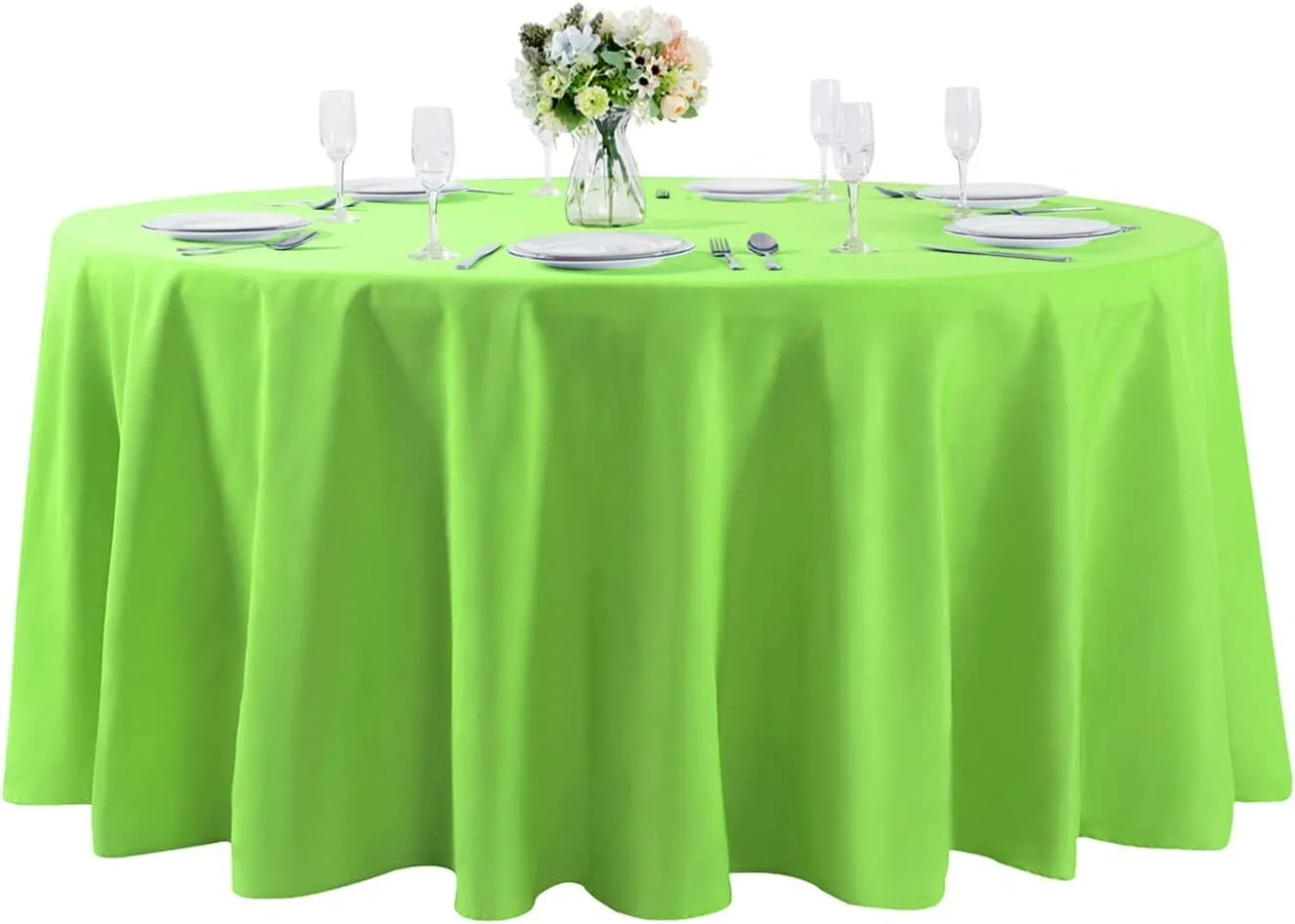 120" Apple Green Round Polyester Tablecloth