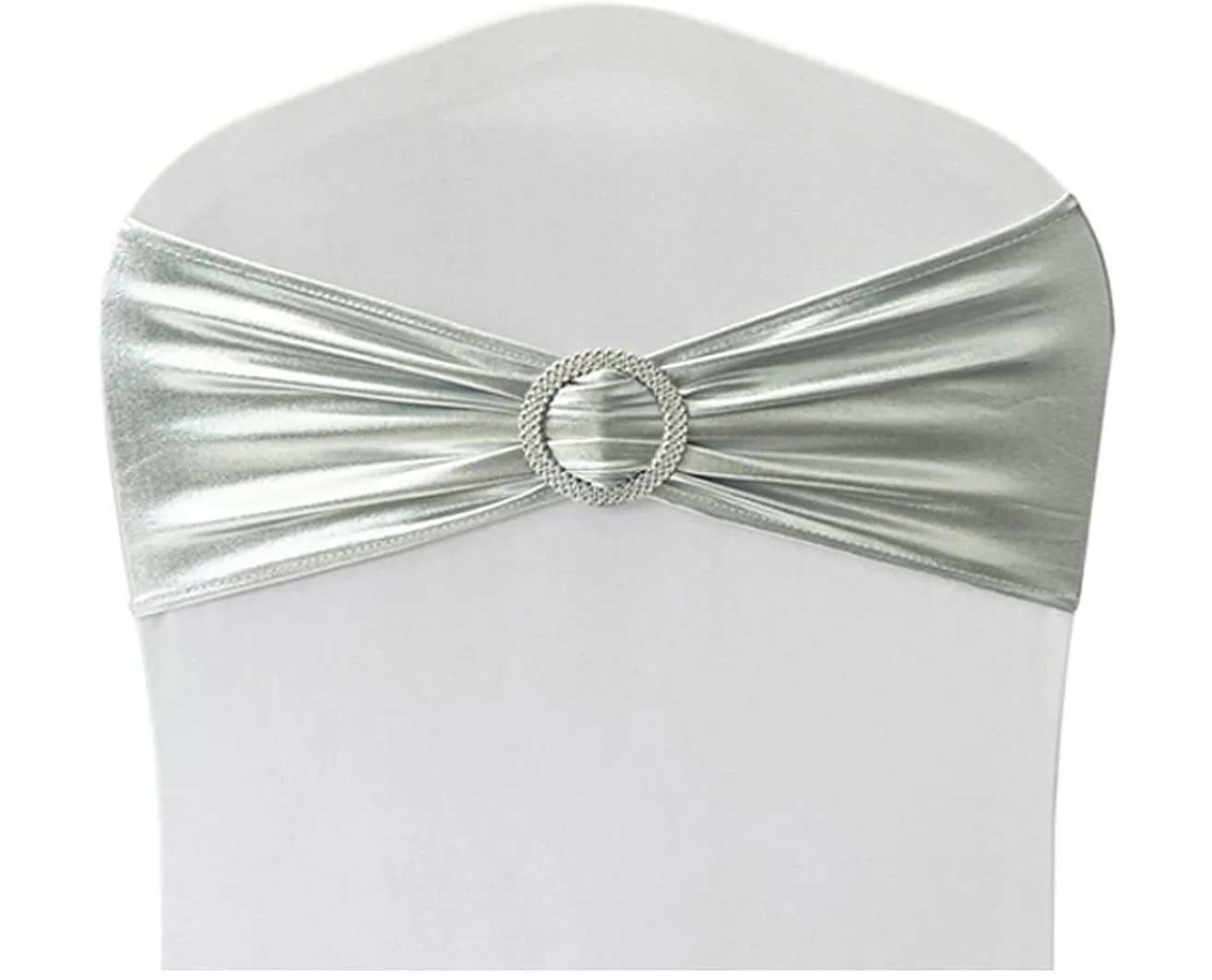 Metallic Silver Chair Band with Round Buckle