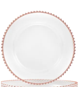 Clear Charger Plates with Rose Gold Beaded Edge