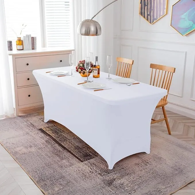 8' White Rectangular Spandex Tablecloth