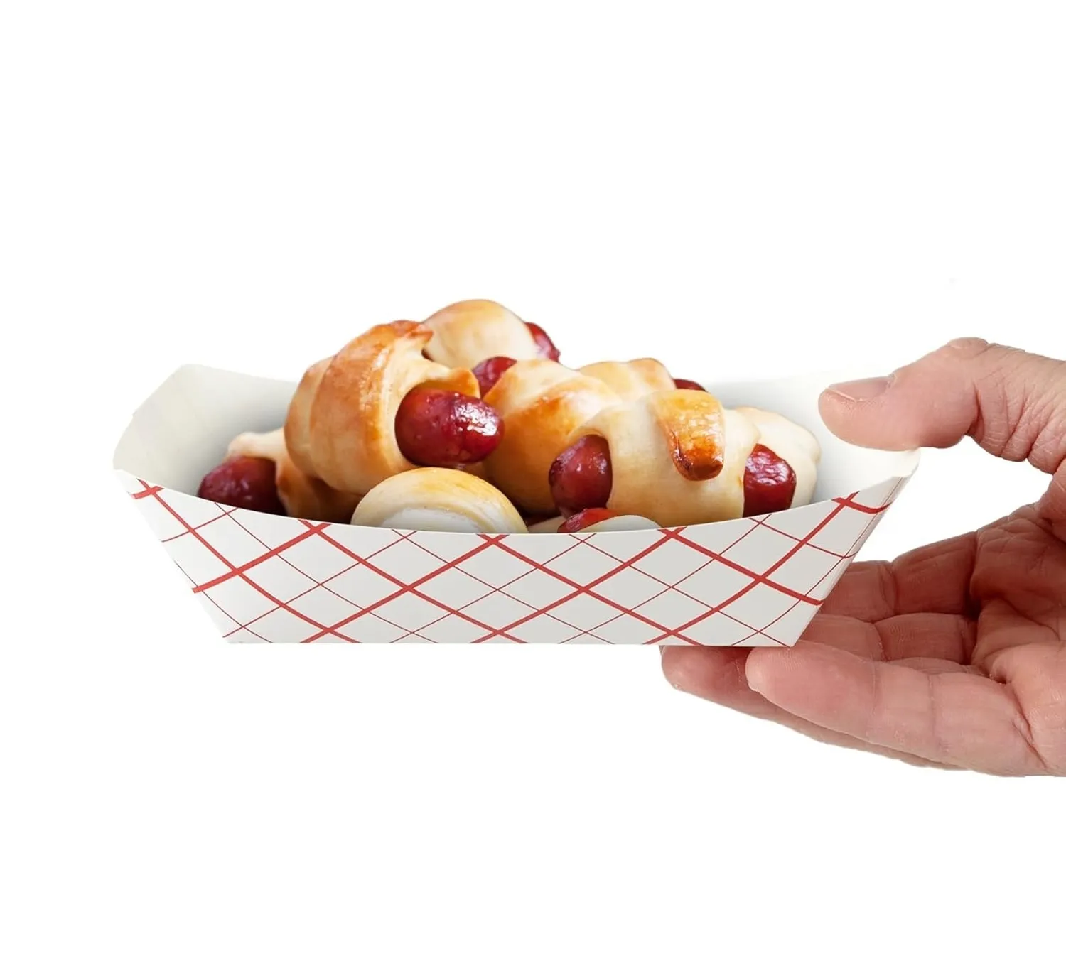25 pcs- 1 lb Red & White Checkered Paper Food Tray