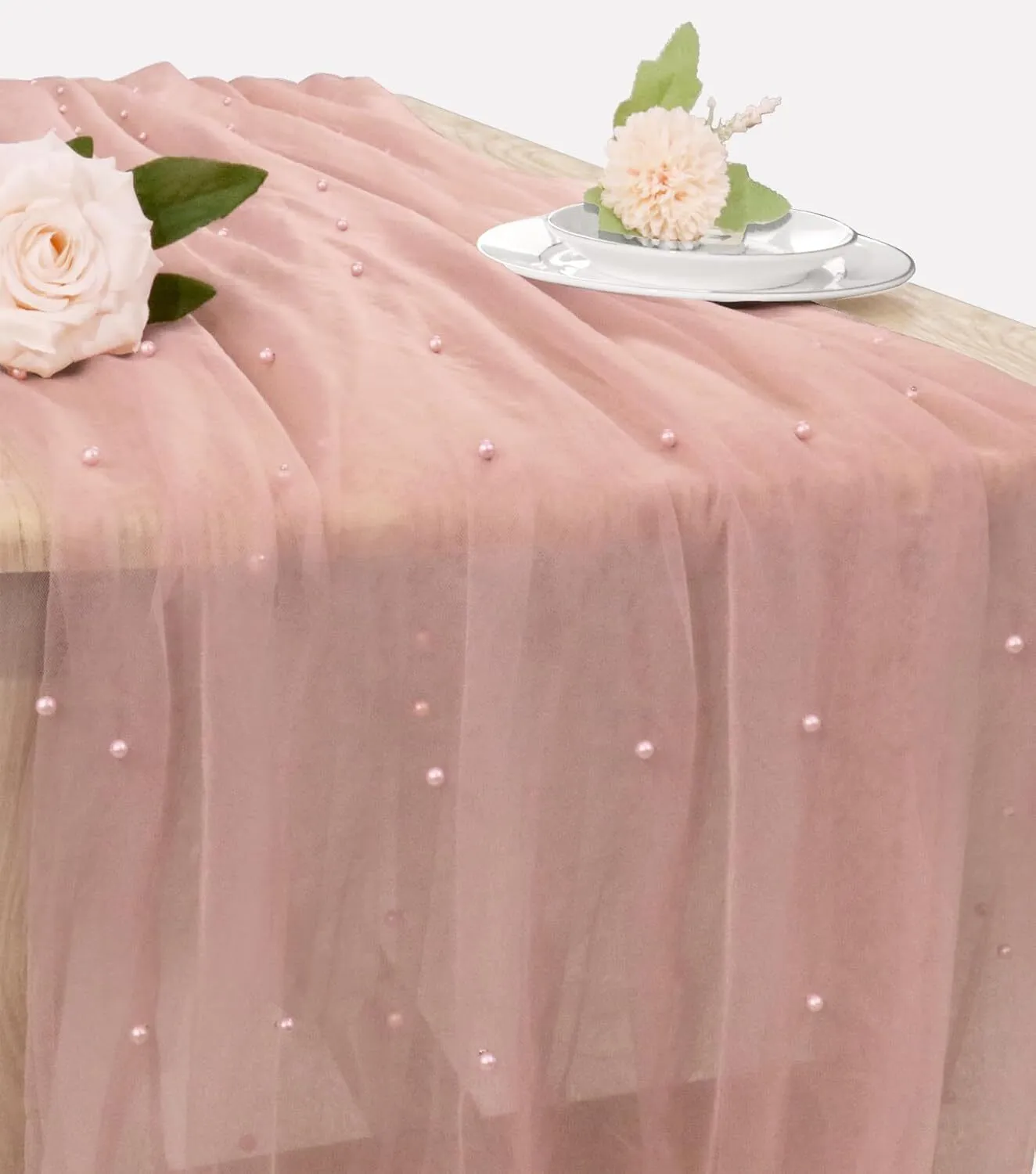 29" x 120" Dusty Pink Pearl Tulle Table Runner