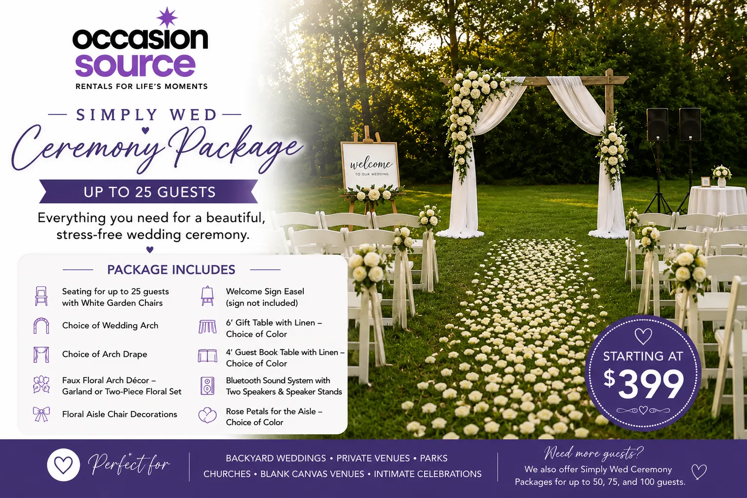 Simply Wed Ceremony Package - Up to 25 Guests
