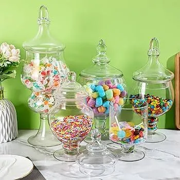 5-Piece Clear Glass Apothecary Candy Jars