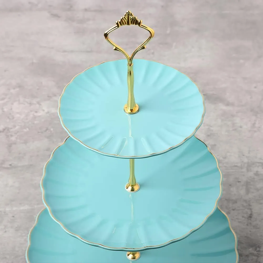 3-Tier Turquoise Ceramic Display Stand