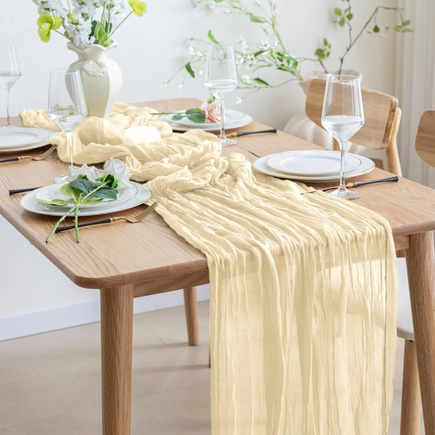 10 ft Beige Cheesecloth Table Runner