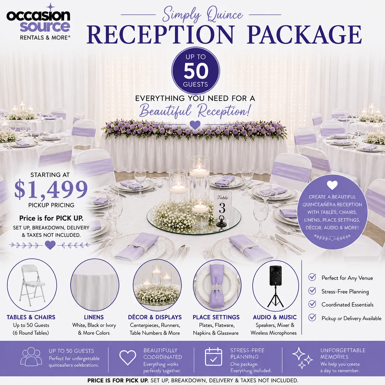 Simply Quince Reception Package – up to 50 Guests