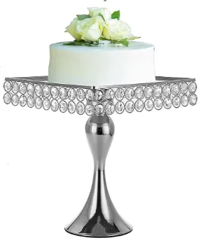 10" Silver Crystal Square Cake Stand