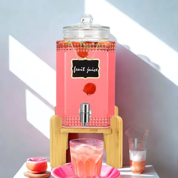 1.5 Gallon Glass Beverage Dispenser with Wooden Stand