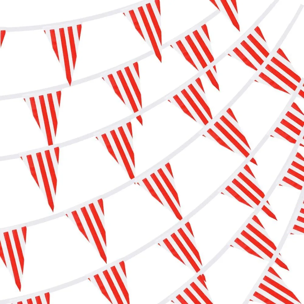 170' Red and White Striped Carnival Pennant Banner
