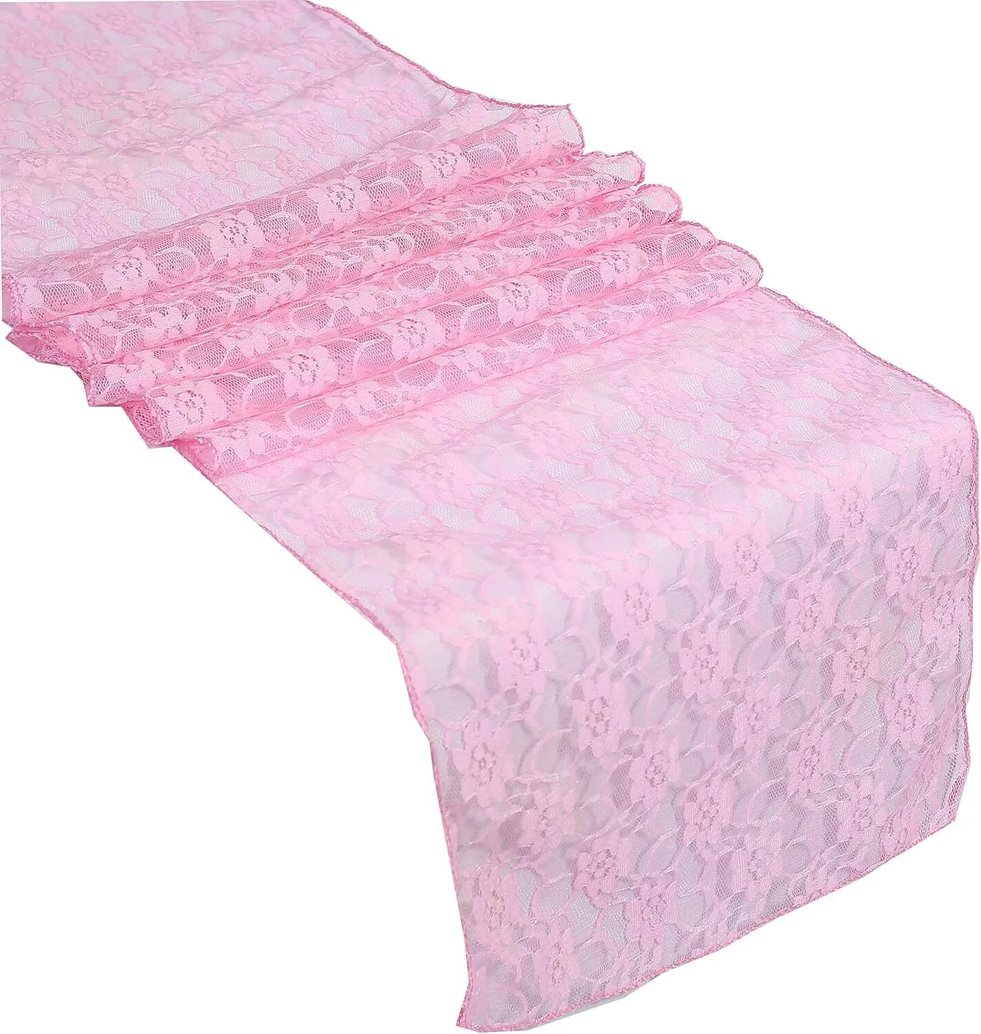 12" x 108" Pink Floral Lace Table Runner