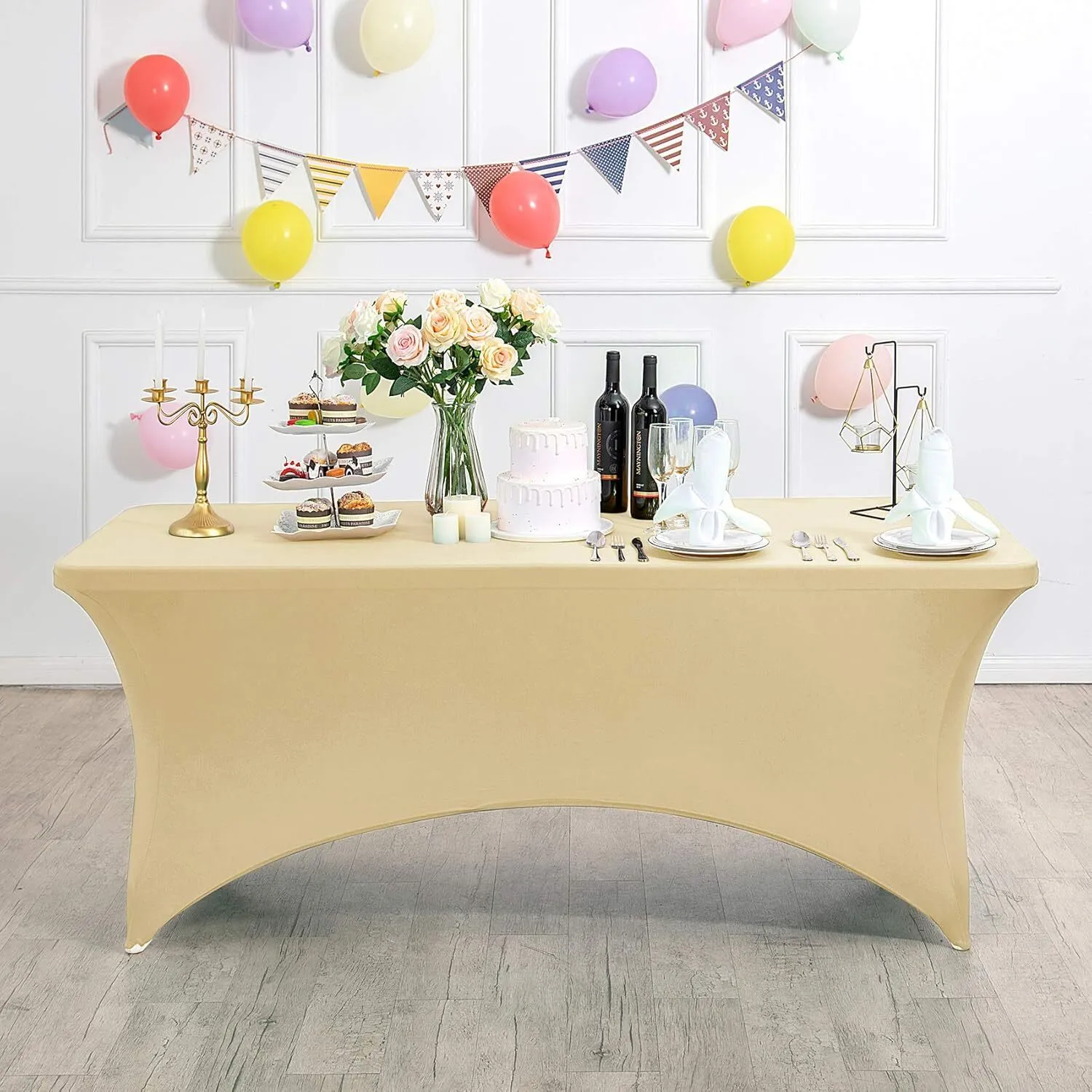 4 ft Champagne Rectangle Spandex Tablecloth