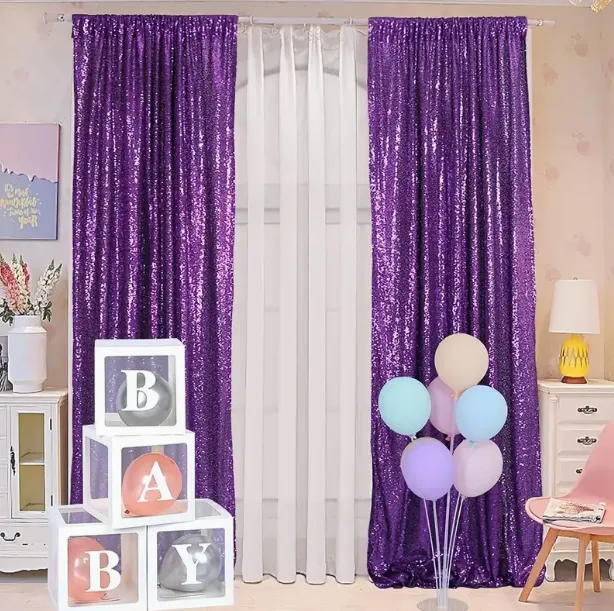 2' x 8' Purple Sequin Backdrop Curtains