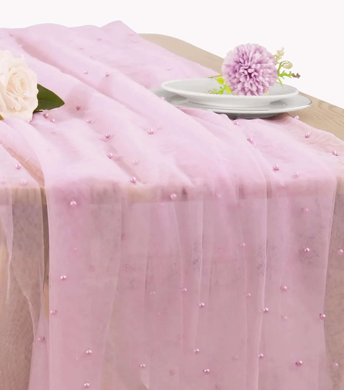 29" x 120" Pink Pearl Tulle Table Runner