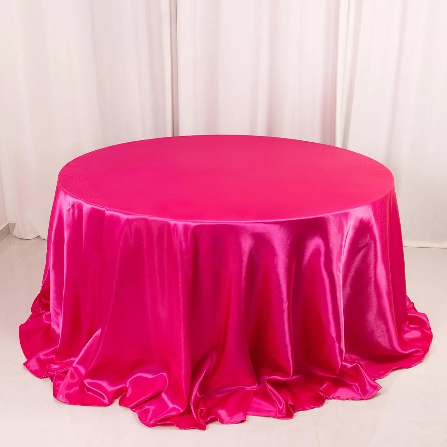 132" Fuchsia Round Satin Tablecloth