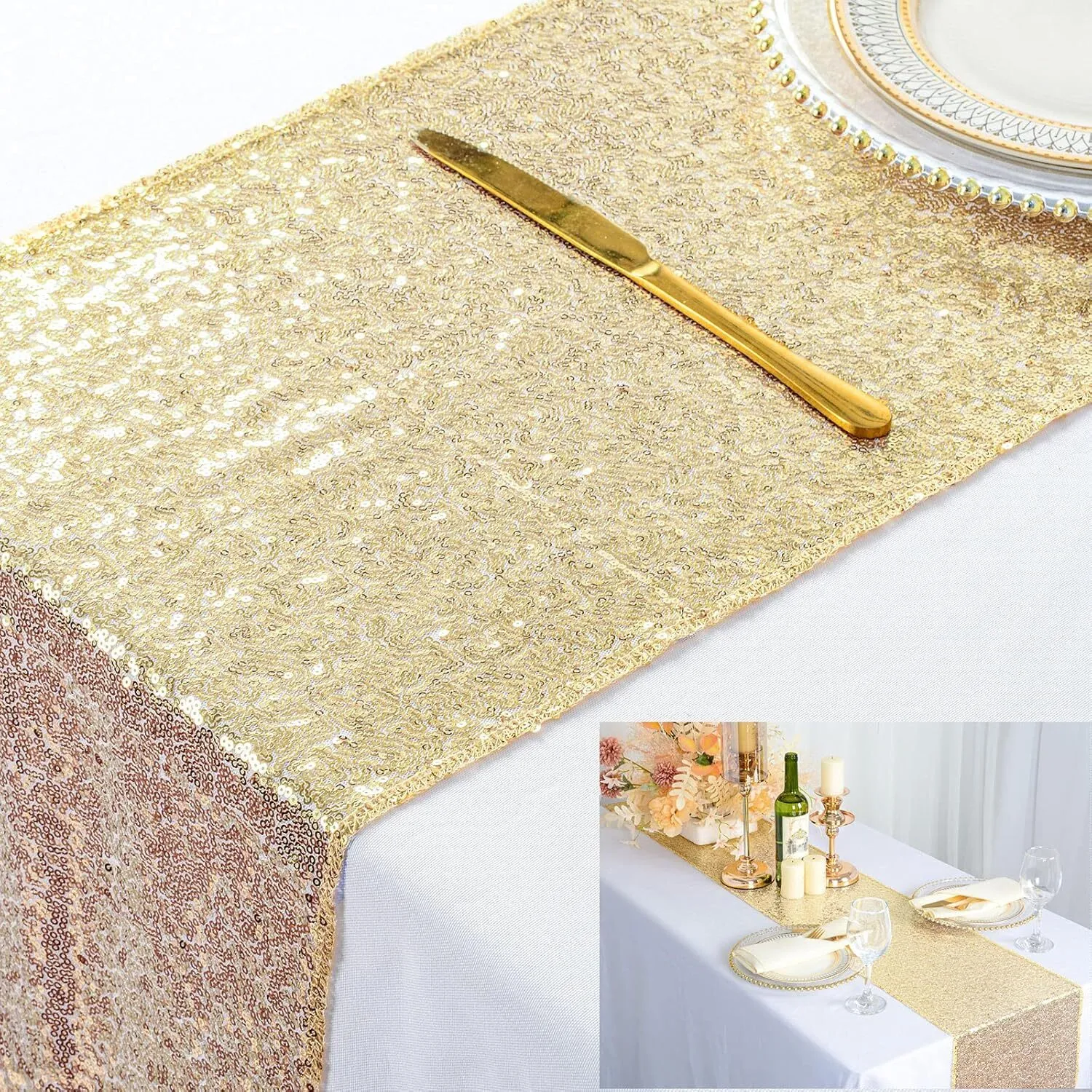 12'' x 108'' Champagne Sequin Table Runner