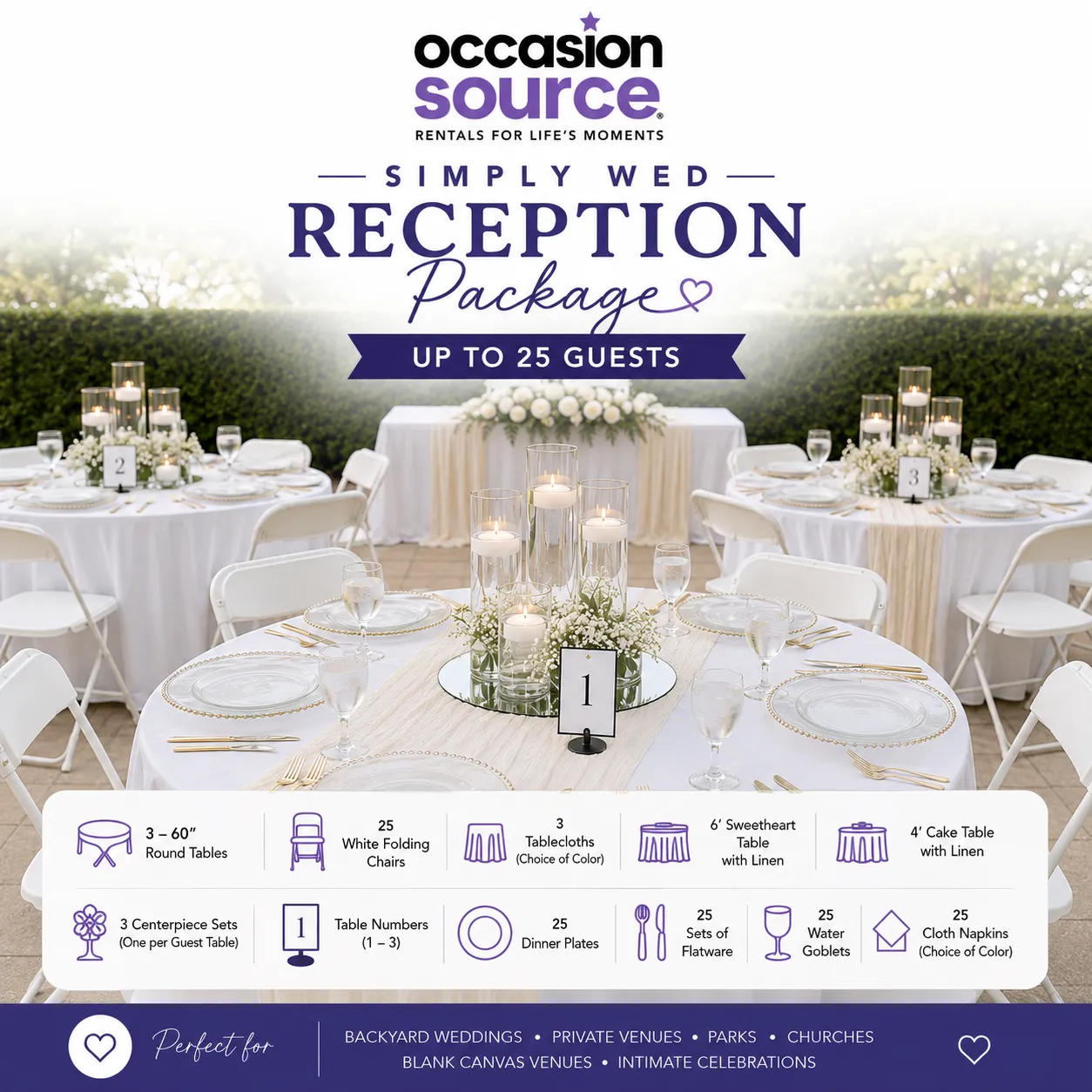 Simply Wed Reception Package - Up to 25 Guests