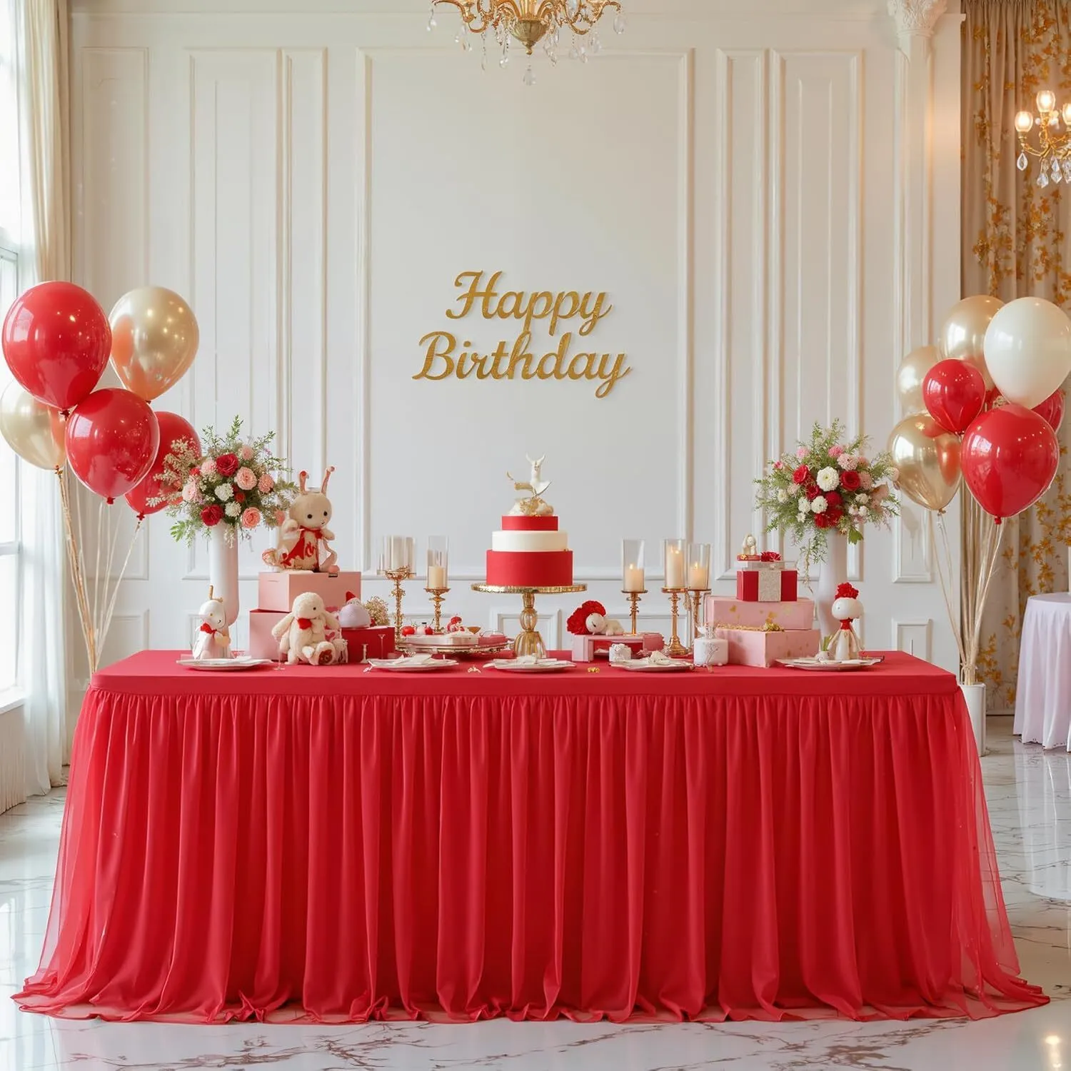 6 FT Red Ruffle Tulle Table Skirt