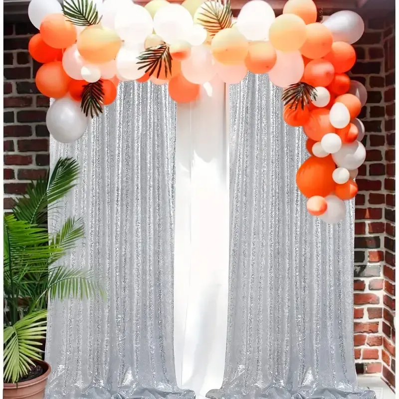 2' x 8' Silver Sequin Backdrop Curtains